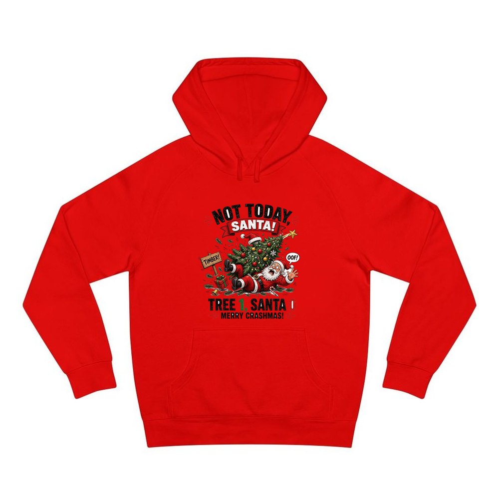 Tree 1, Santa 0 personalised Christmas hoodie in red
