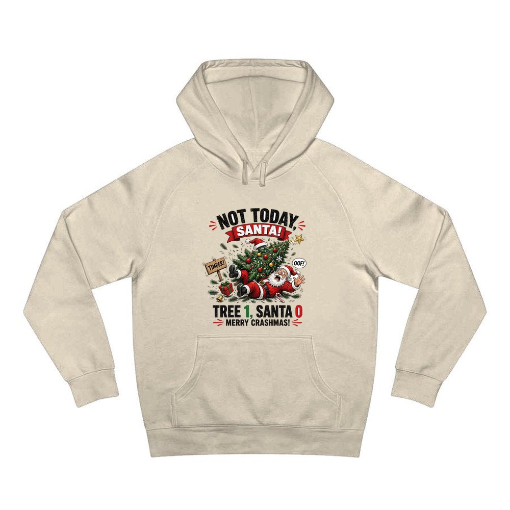 Tree 1, Santa 0 personalised Christmas hoodie in sand