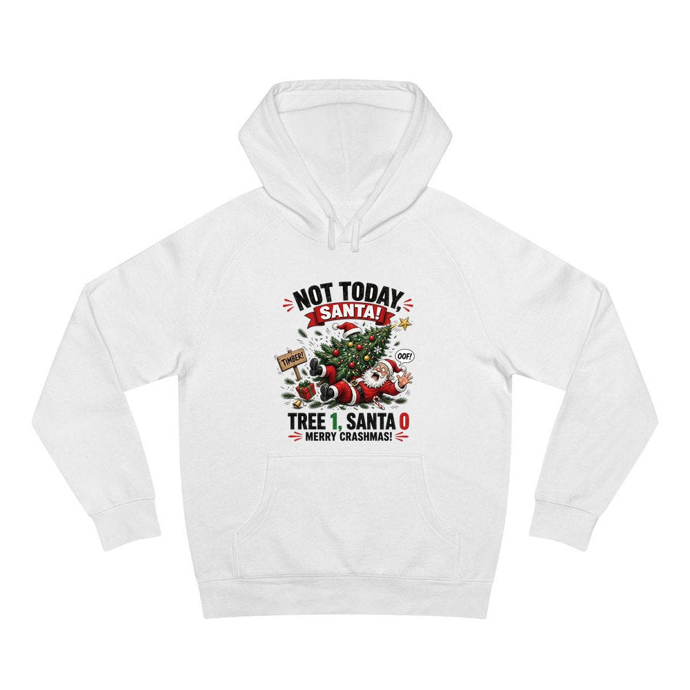 Tree 1, Santa 0 personalised Christmas hoodie in white