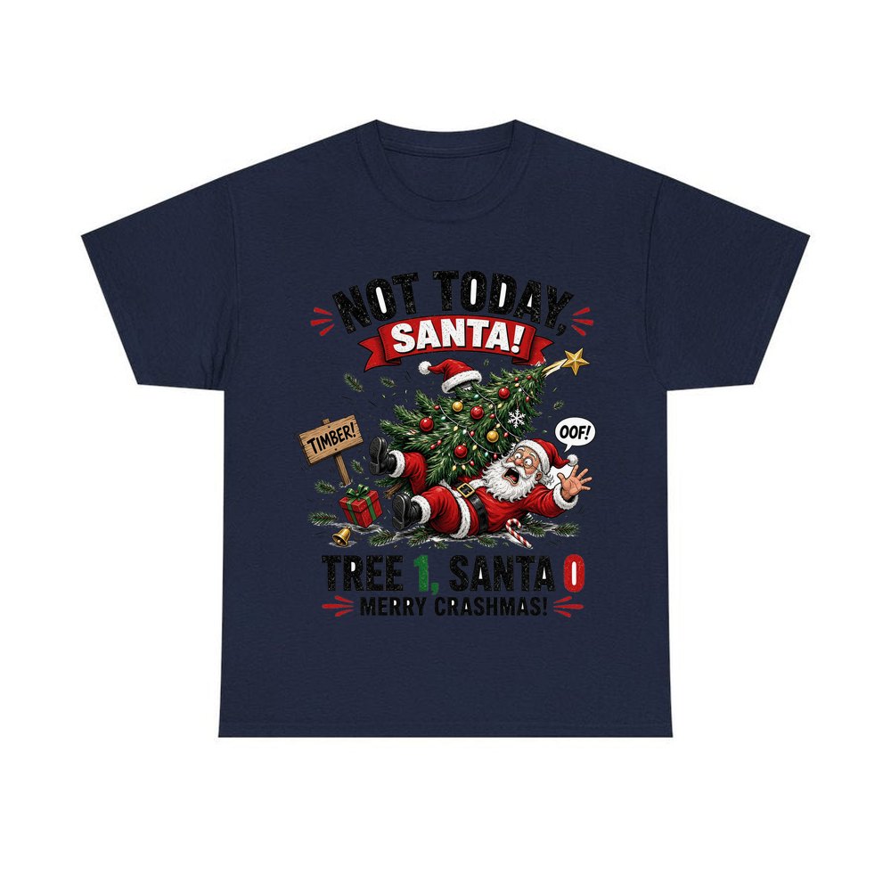Tree 1, Santa 0 personalised Christmas T-shirt in navy