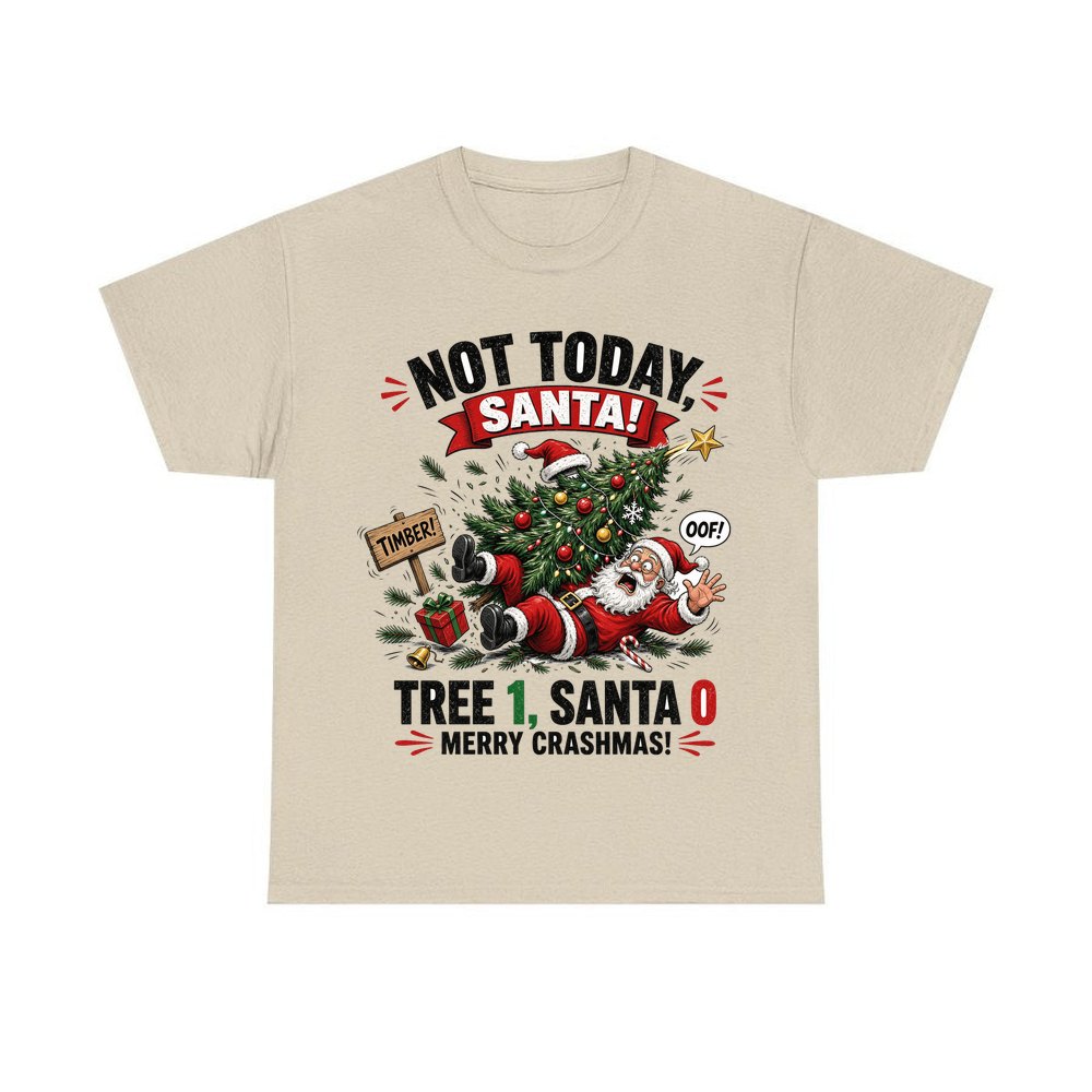 Tree 1, Santa 0 personalised Christmas T-shirt in sand