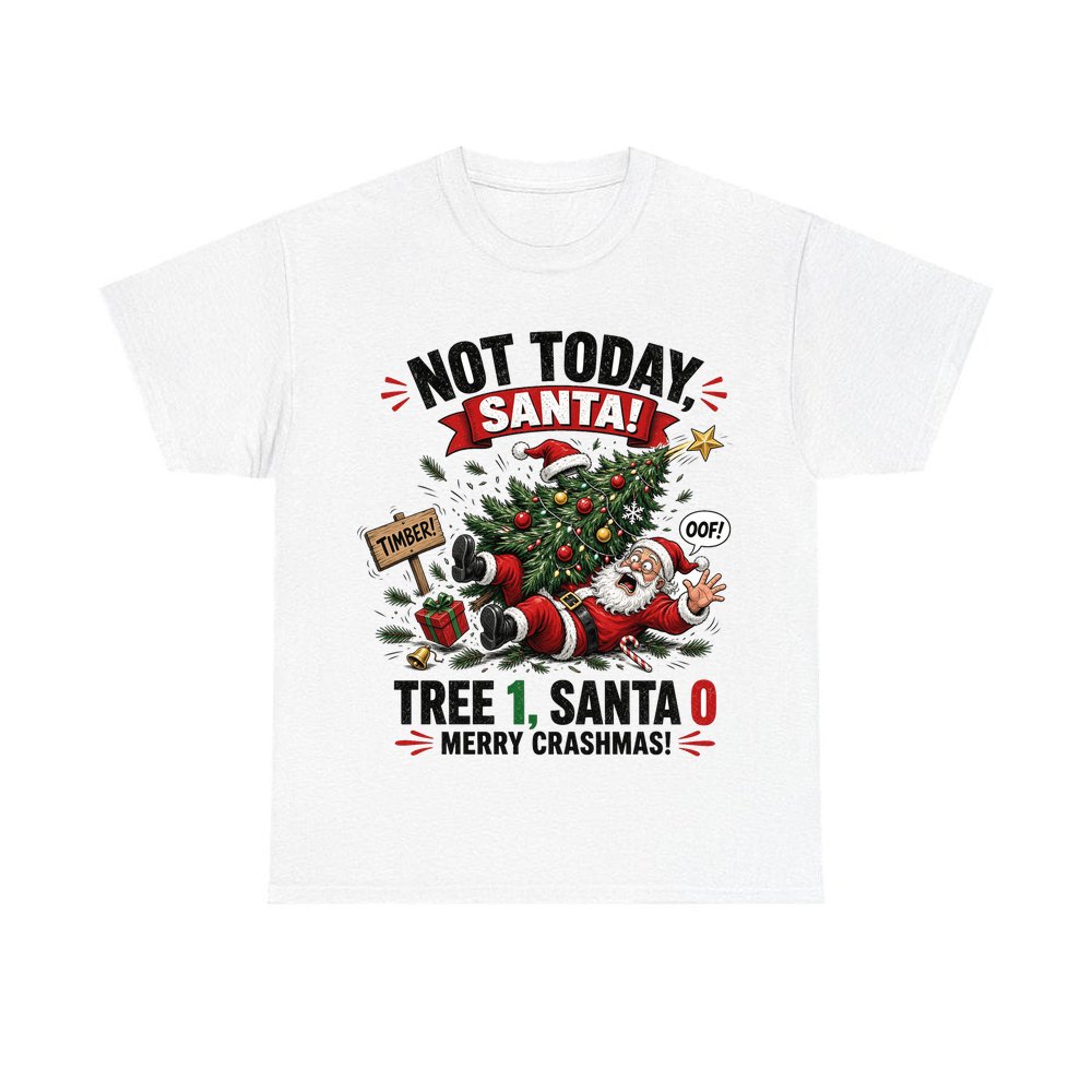 Tree 1, Santa 0 personalised Christmas T-shirt in white