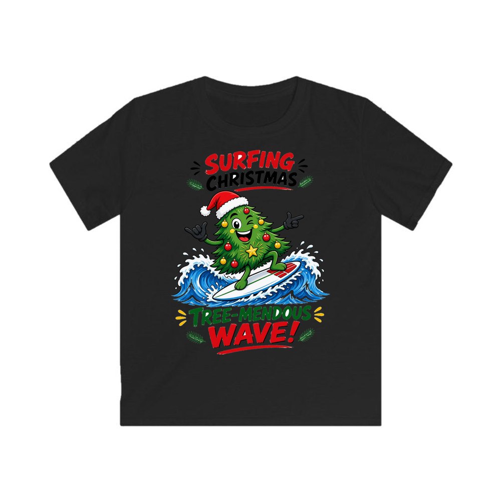 Tree-Mendous Wave personalised kids Christmas tee in black