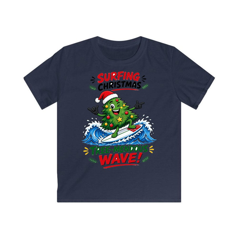 Tree-Mendous Wave personalised kids Christmas tee in navy