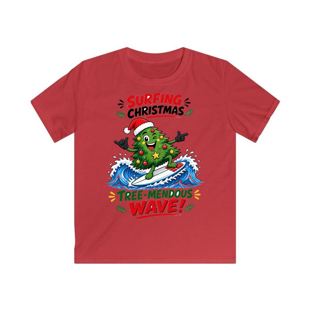 Tree-Mendous Wave personalised kids Christmas tee in red