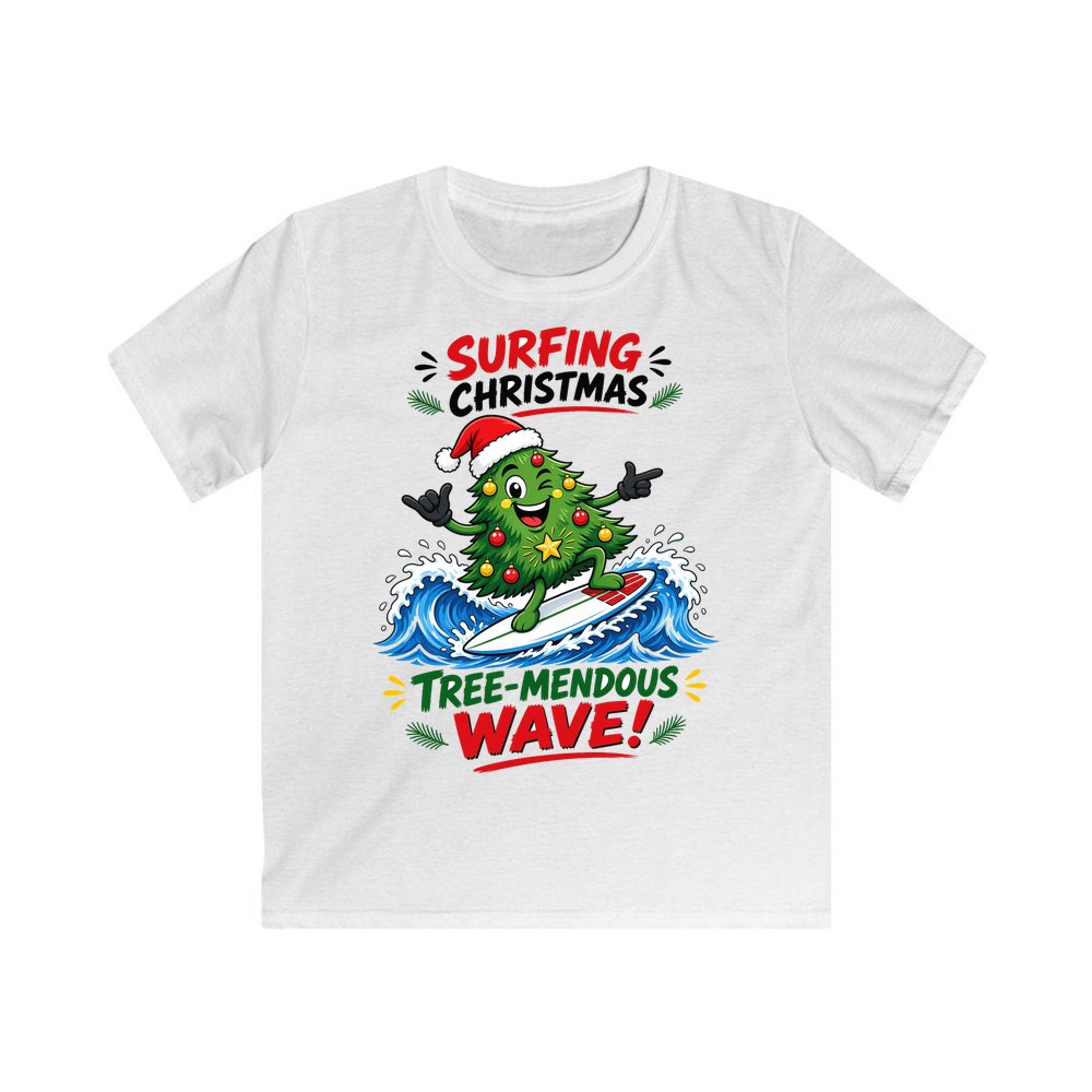 Tree-Mendous Wave personalised kids Christmas tee in white