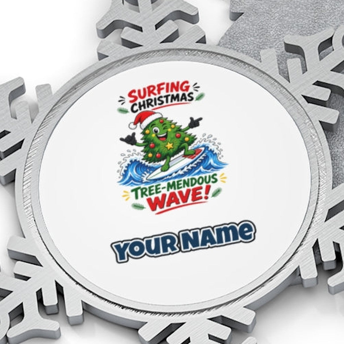Tree-Mendous Wave Personalised Pewter Christmas Ornament