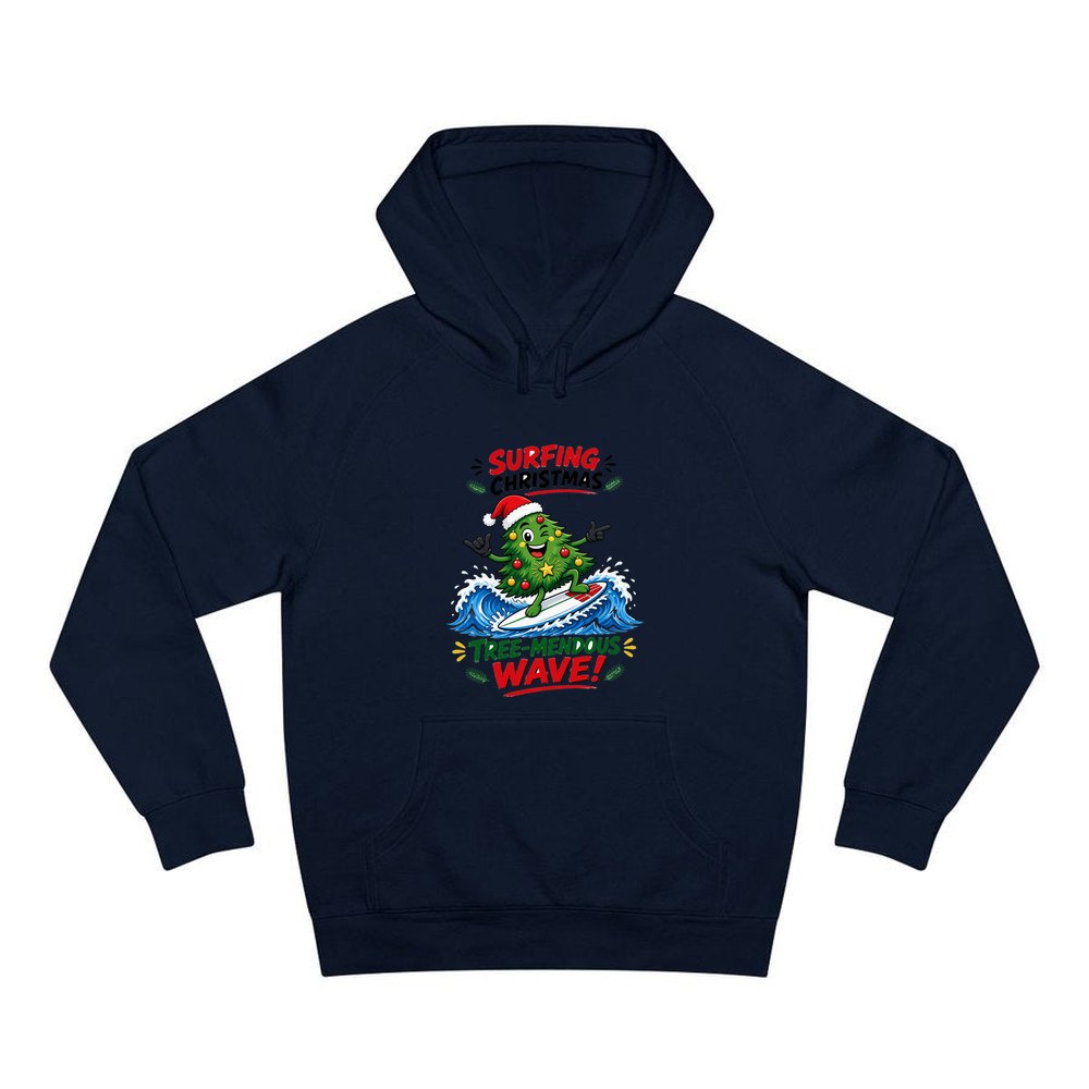 Tree-Mendous Wave personalised Christmas hoodie in navy