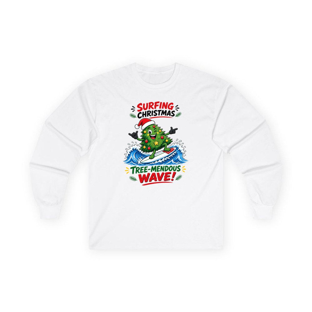 Tree-Mendous Wave personalised long sleeve Christmas T-shirt in white
