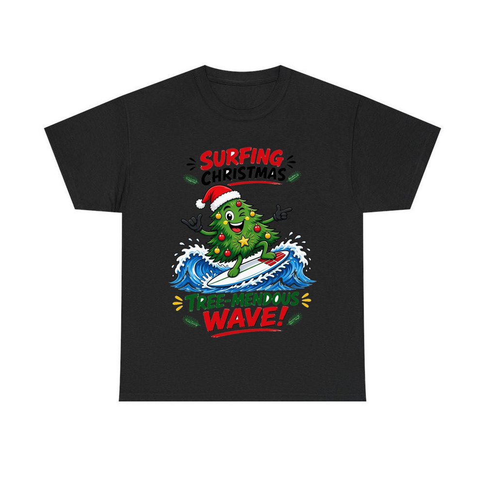 Tree-Mendous Wave personalised Christmas T-shirt in black