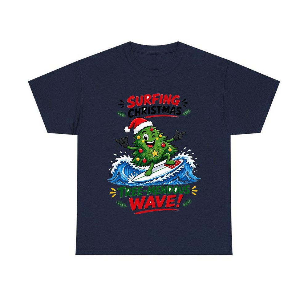 Tree-Mendous Wave personalised Christmas T-shirt in navy