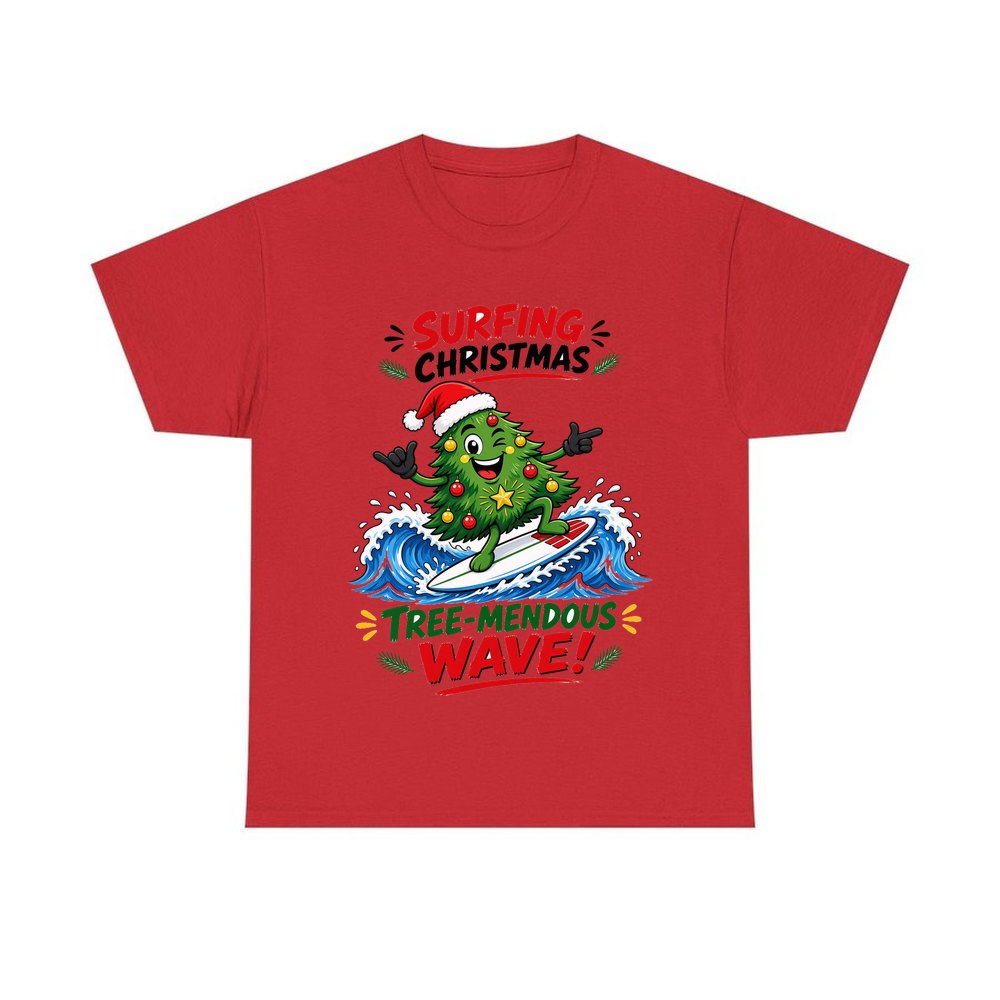 Tree-Mendous Wave personalised Christmas T-shirt in red
