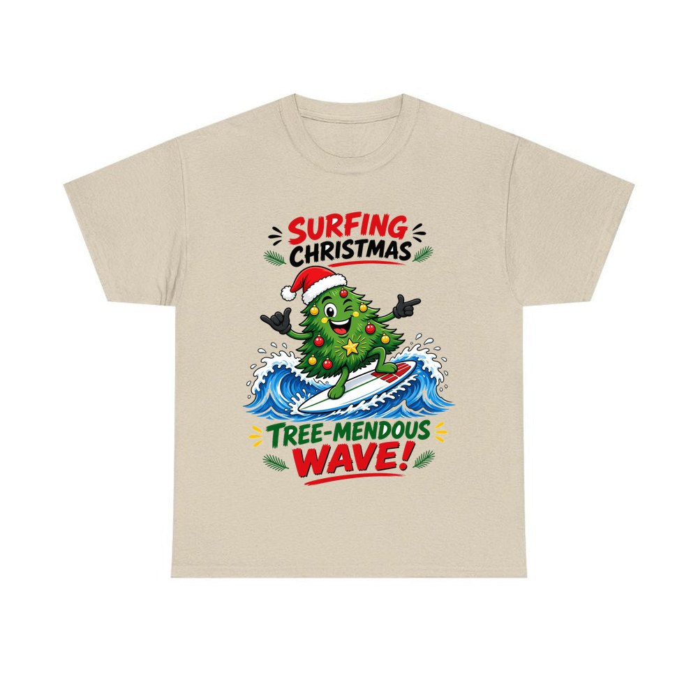 Tree-Mendous Wave personalised Christmas T-shirt in sand