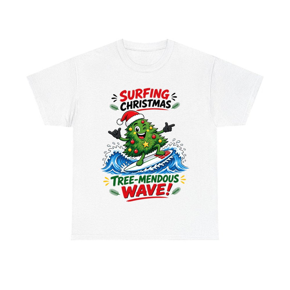 Tree-Mendous Wave personalised Christmas T-shirt in white