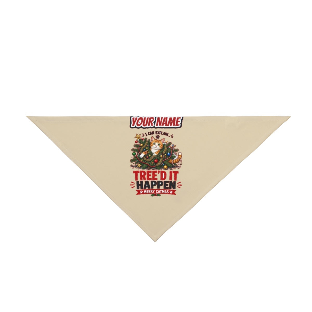 Tree'd It Happen personalised Christmas pet bandana in beige, tie-on style