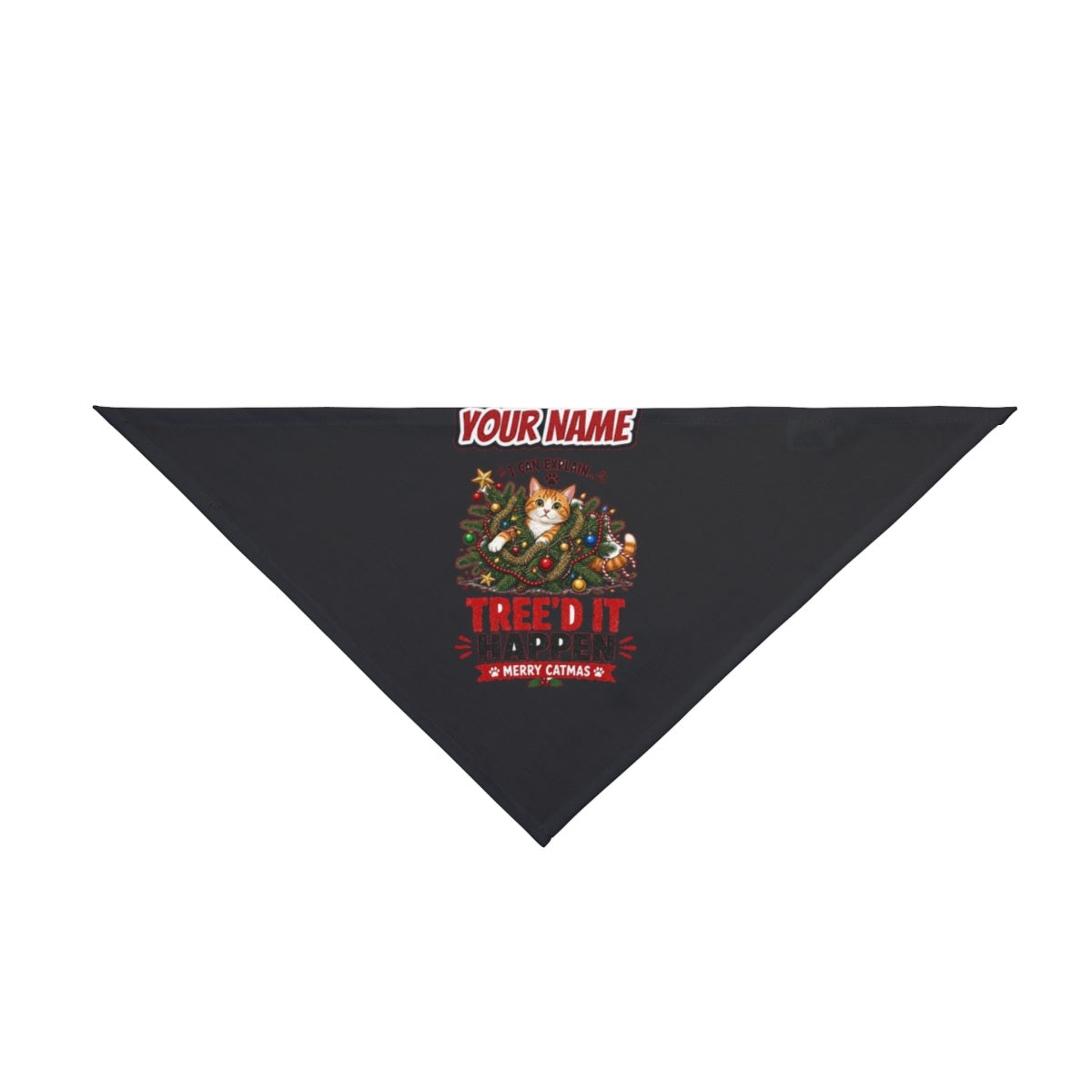 Tree'd It Happen personalised Christmas pet bandana in black, tie-on style