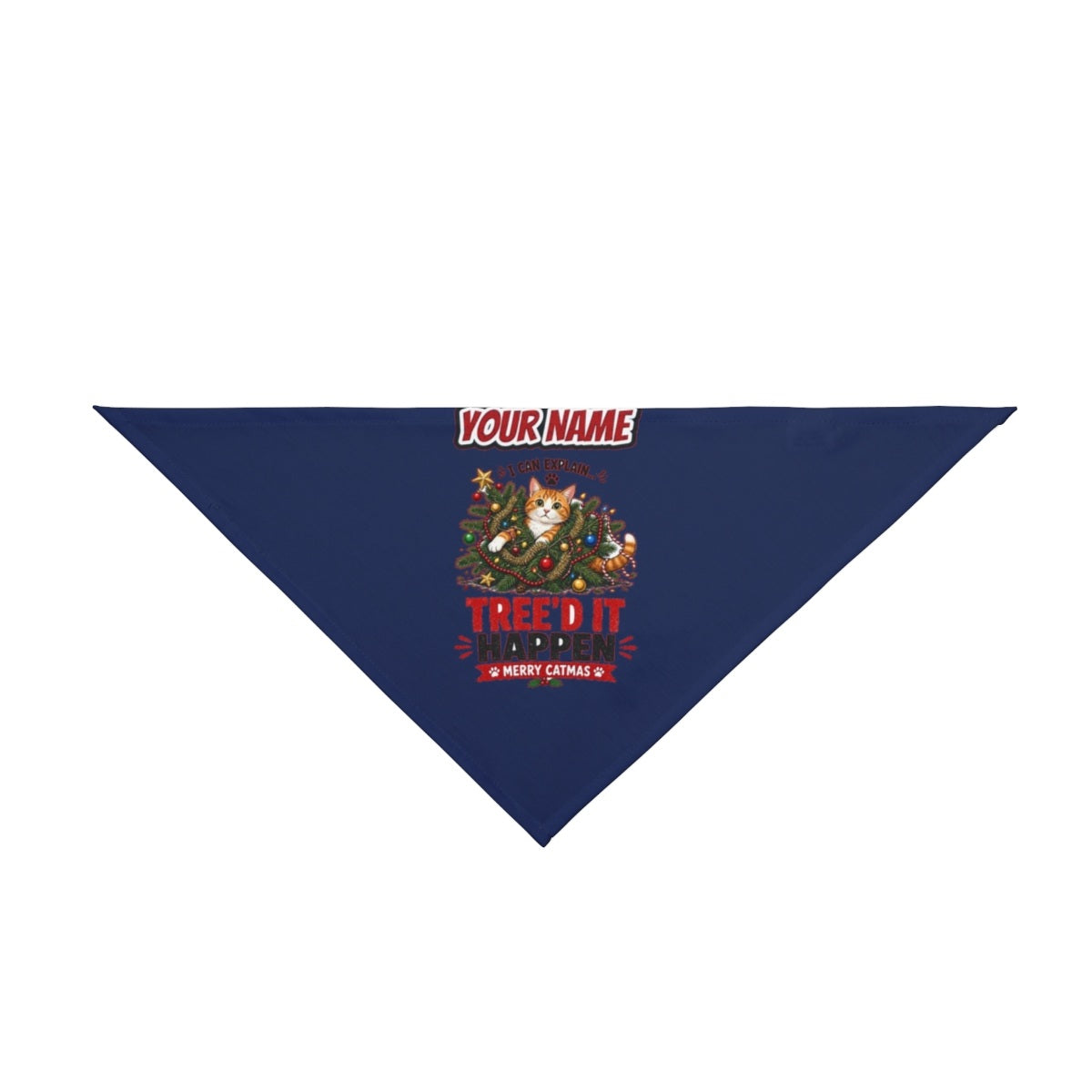 Tree'd It Happen personalised Christmas pet bandana in navy, tie-on style