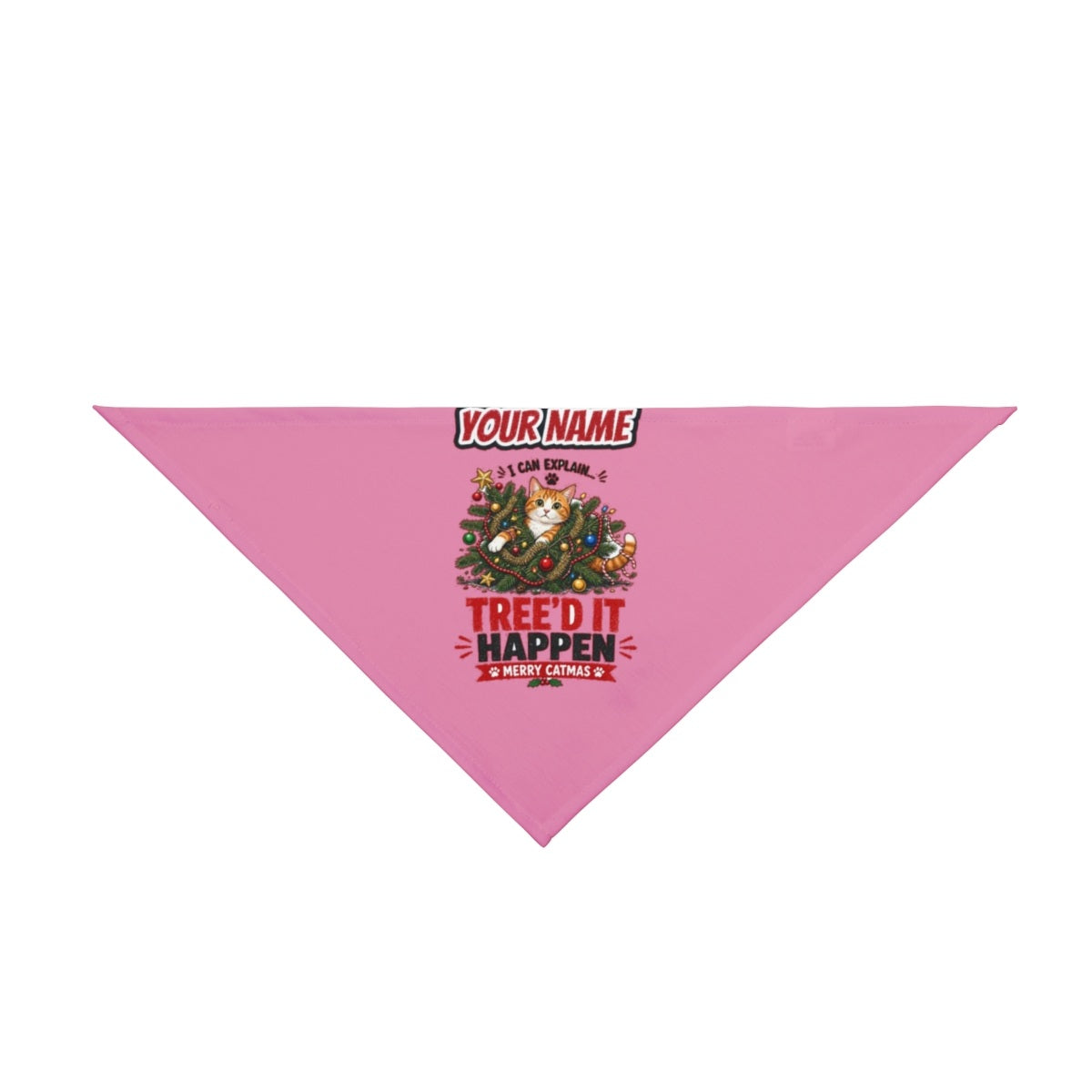 Tree'd It Happen personalised Christmas pet bandana in pink, tie-on style