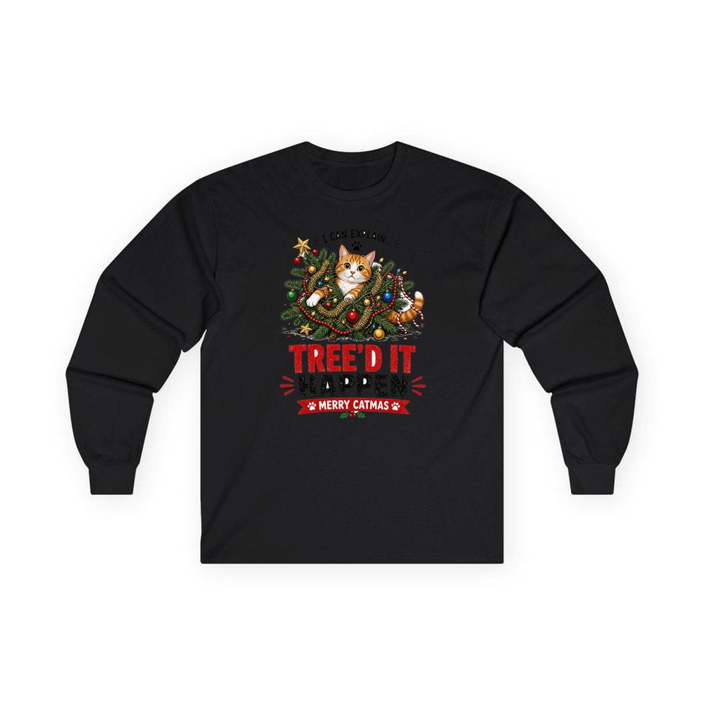 Tree'd It Happen personalised long sleeve Christmas T-shirt in black