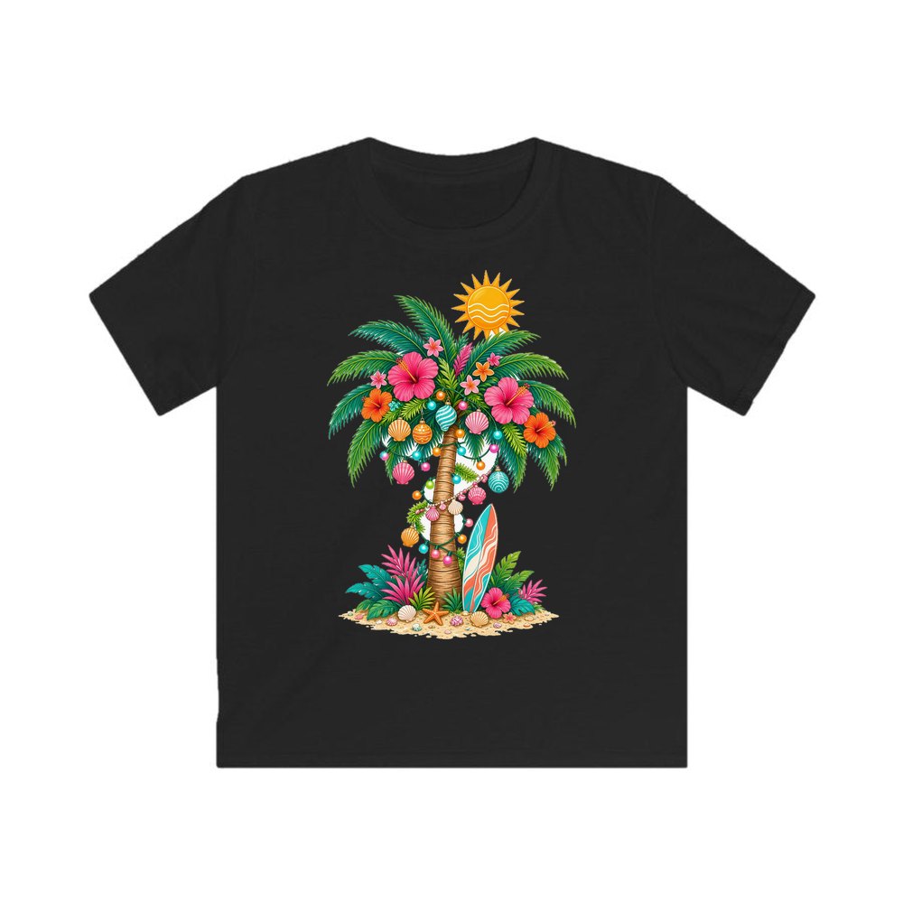 Tropical Aussie Christmas Palm personalised kids Christmas tee in black