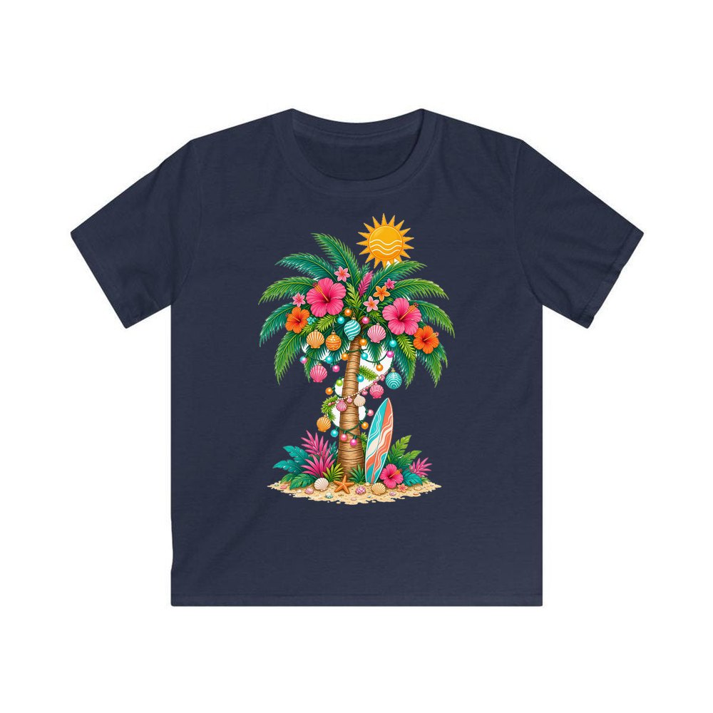 Tropical Aussie Christmas Palm personalised kids Christmas tee in navy