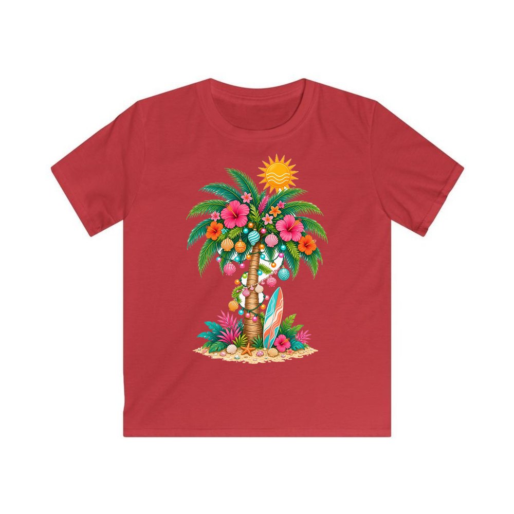 Tropical Aussie Christmas Palm personalised kids Christmas tee in red