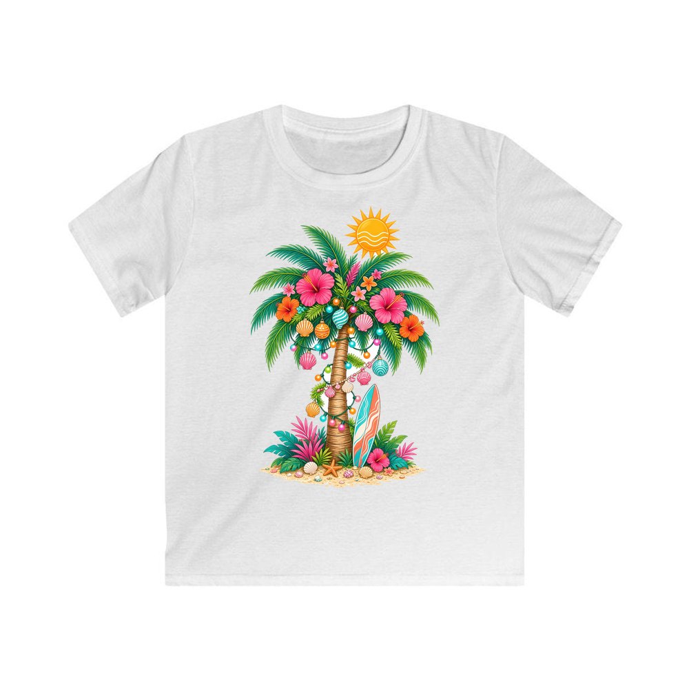 Tropical Aussie Christmas Palm personalised kids Christmas tee in white
