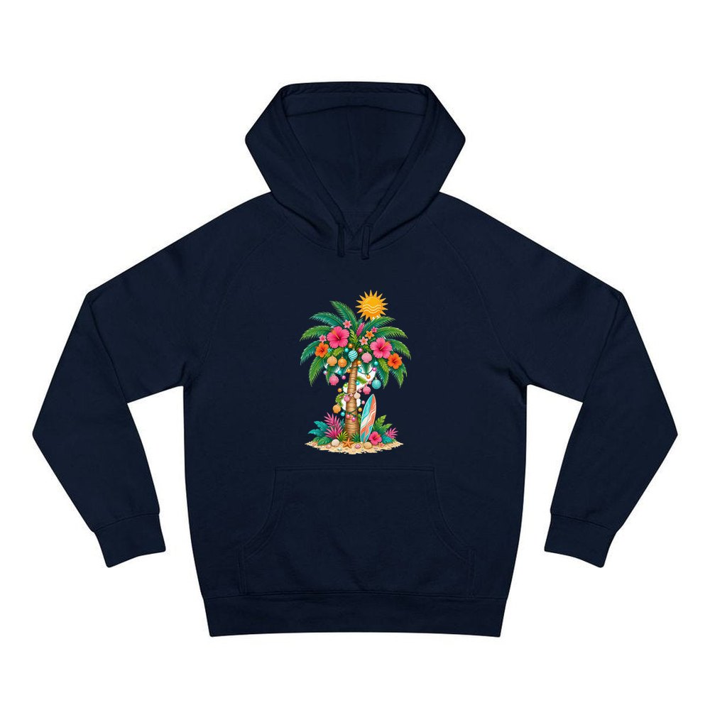 Tropical Aussie Christmas Palm personalised Christmas hoodie in navy