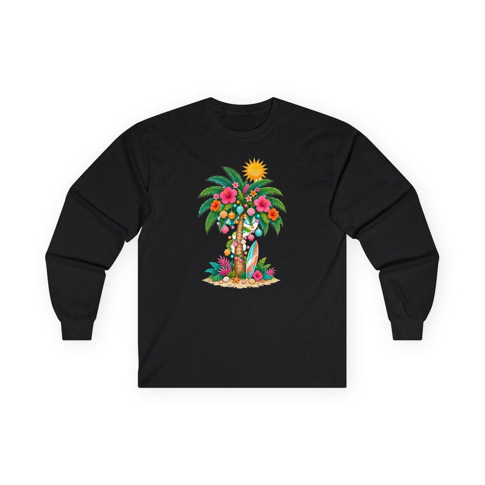 Tropical Aussie Christmas Palm personalised long sleeve Christmas T-shirt in black