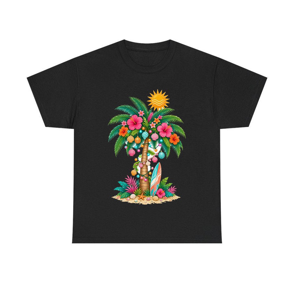 Tropical Aussie Christmas Palm personalised Christmas T-shirt in black