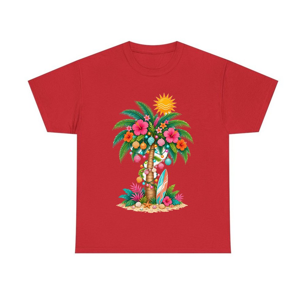 Tropical Aussie Christmas Palm personalised Christmas T-shirt in red