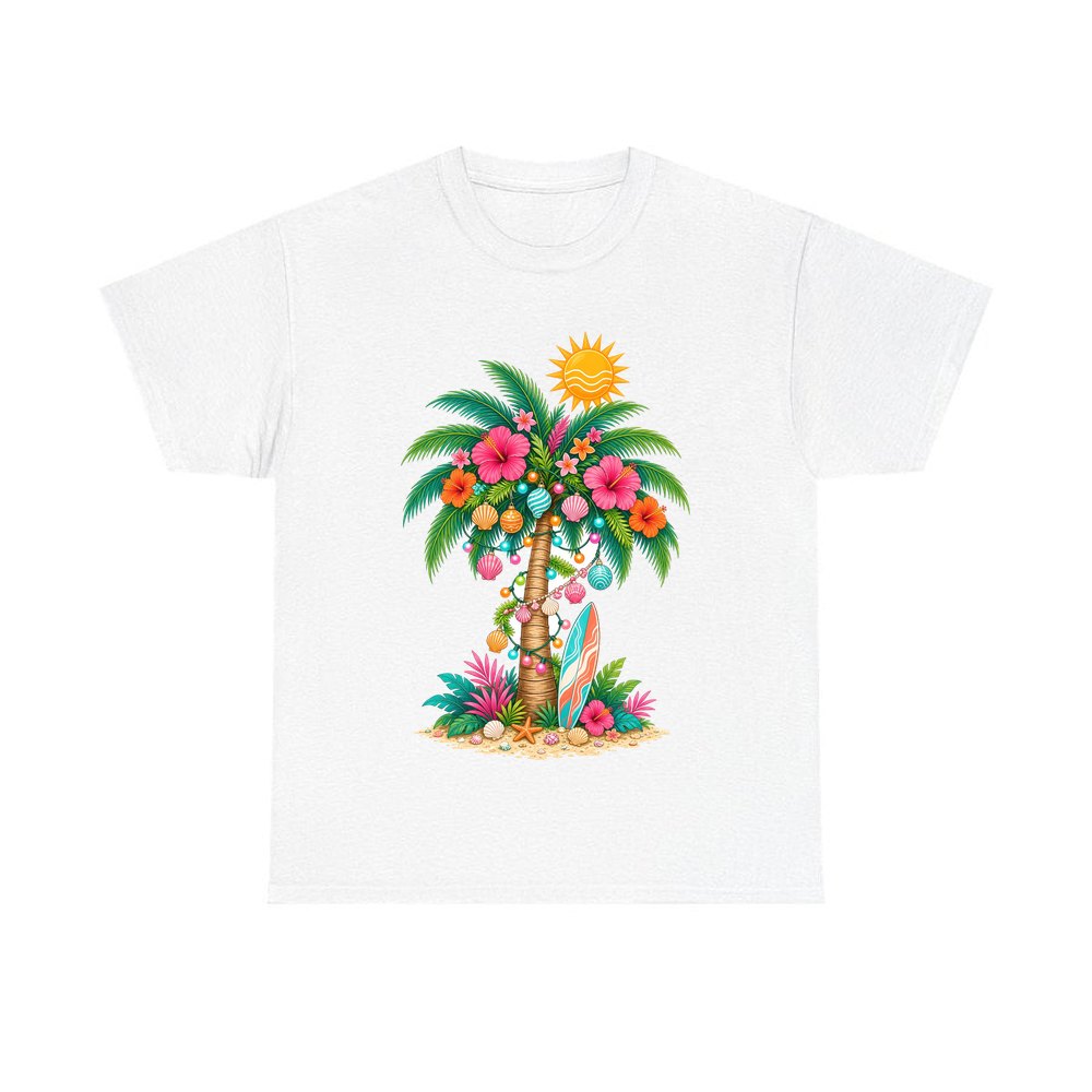 Tropical Aussie Christmas Palm personalised Christmas T-shirt in white