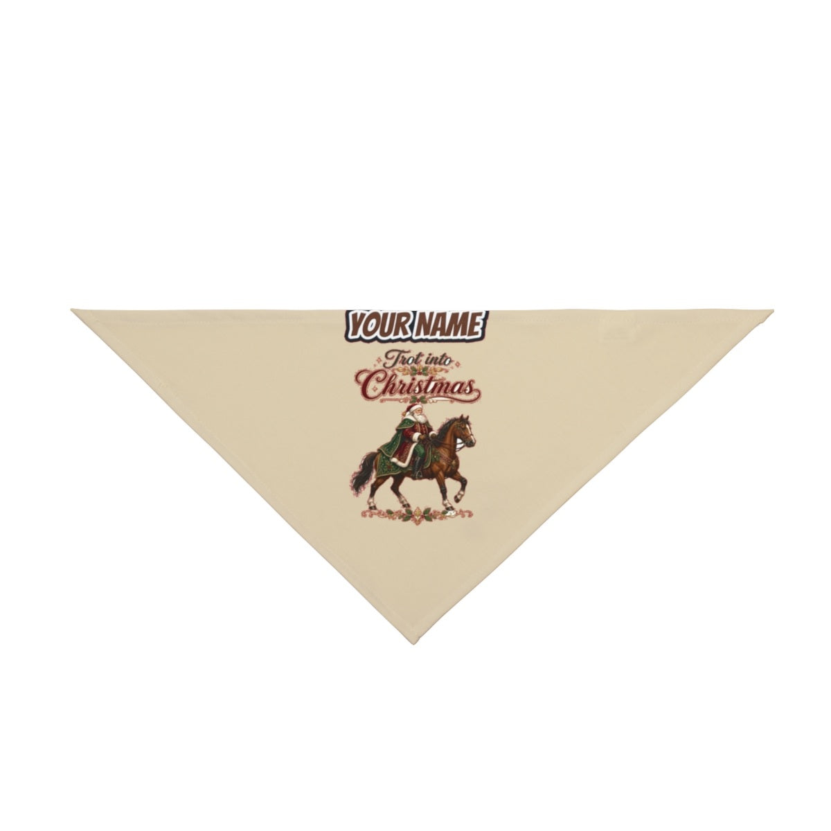 Trot Into Christmas personalised Christmas pet bandana in beige, tie-on style