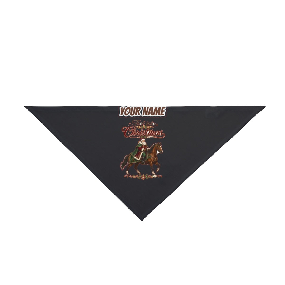 Trot Into Christmas personalised Christmas pet bandana in black, tie-on style