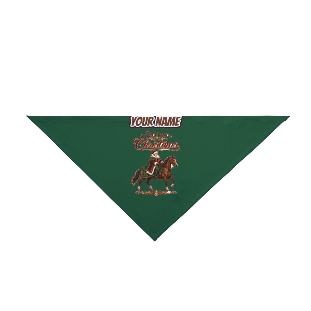 Trot Into Christmas personalised Christmas pet bandana in green, tie-on style