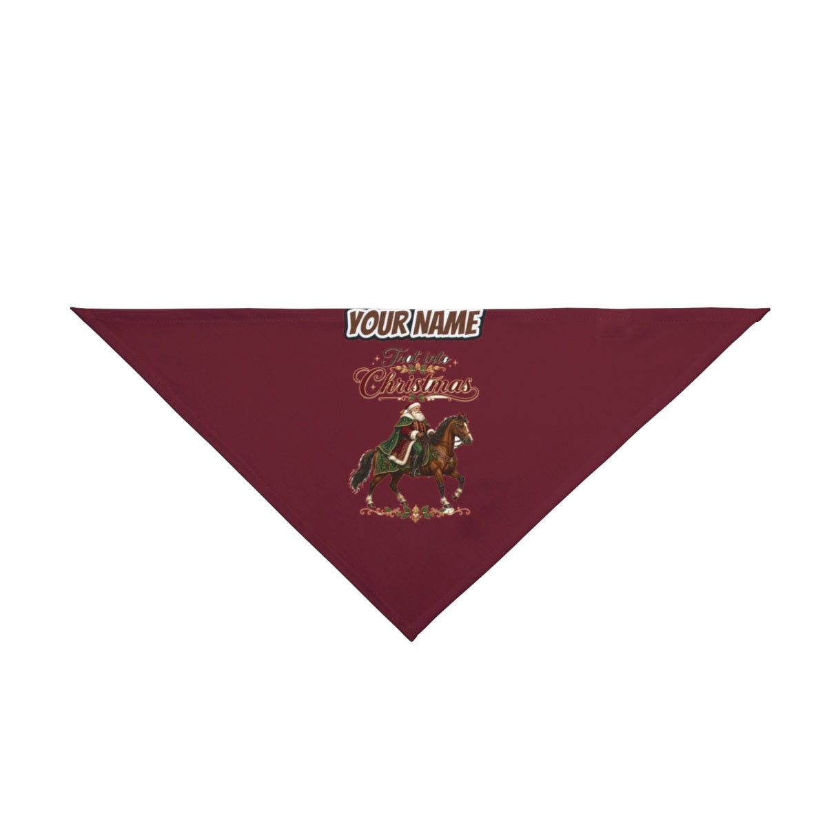 Trot Into Christmas personalised Christmas pet bandana in maroon, tie-on style