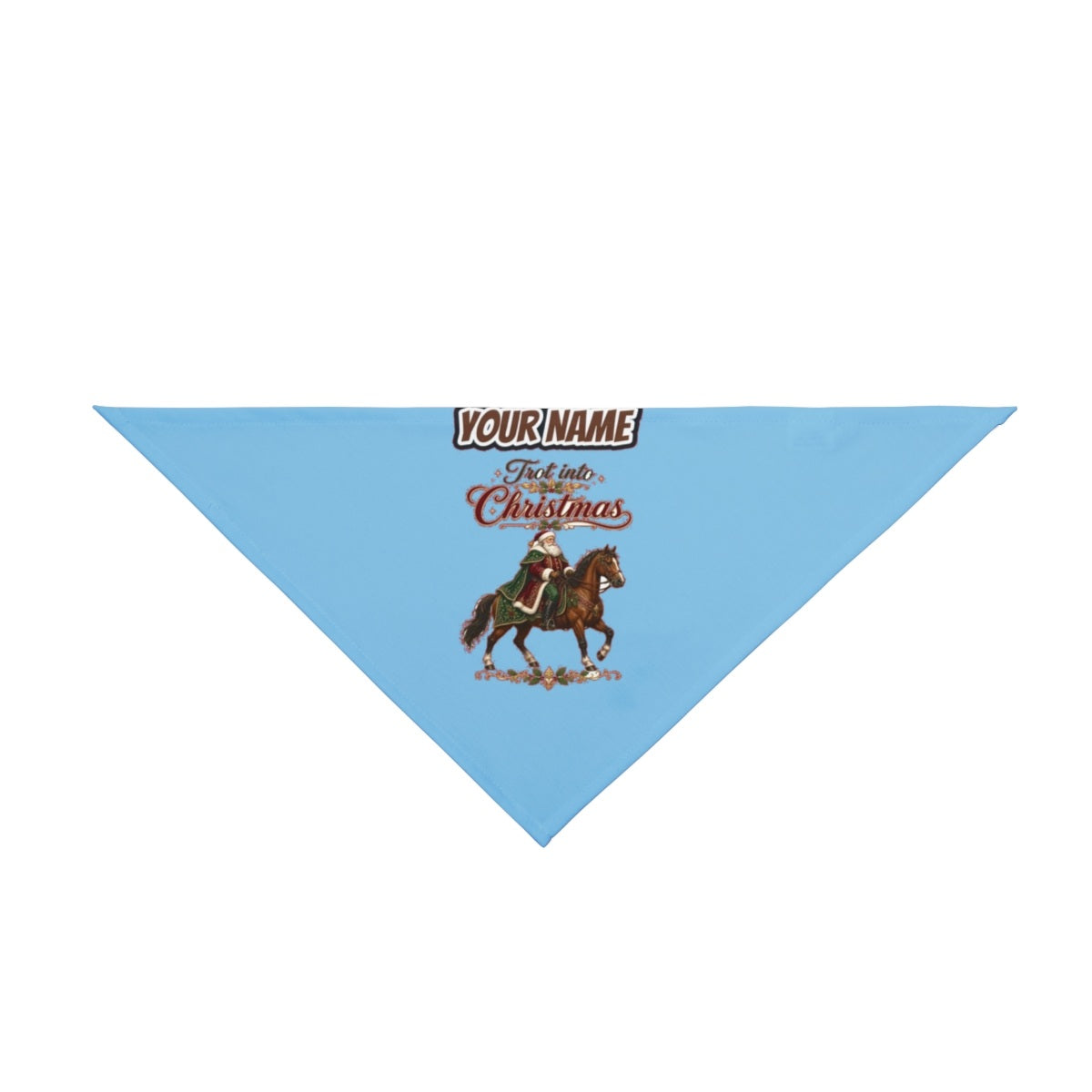 Trot Into Christmas personalised Christmas pet bandana in sky blue, tie-on style