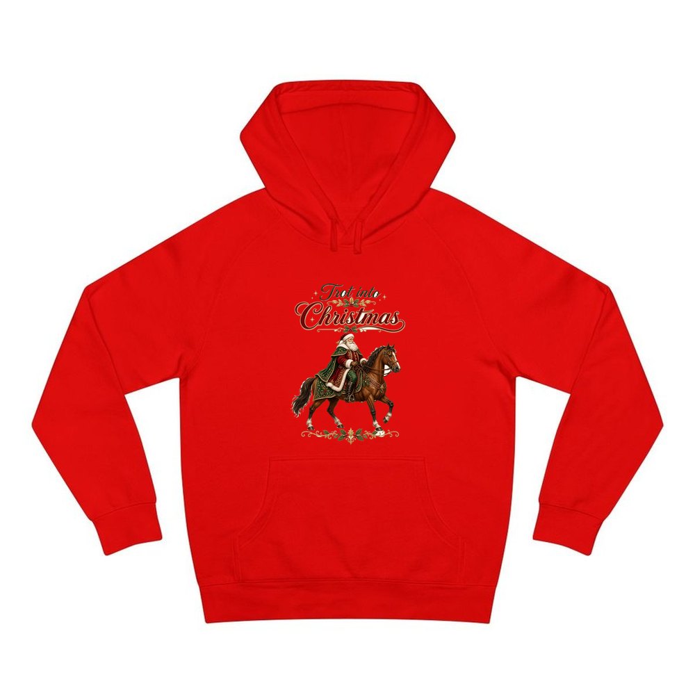 Trot Into Christmas personalised Christmas hoodie in red