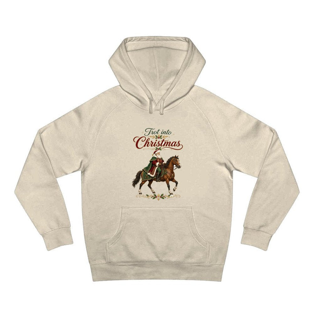 Trot Into Christmas personalised Christmas hoodie in sand