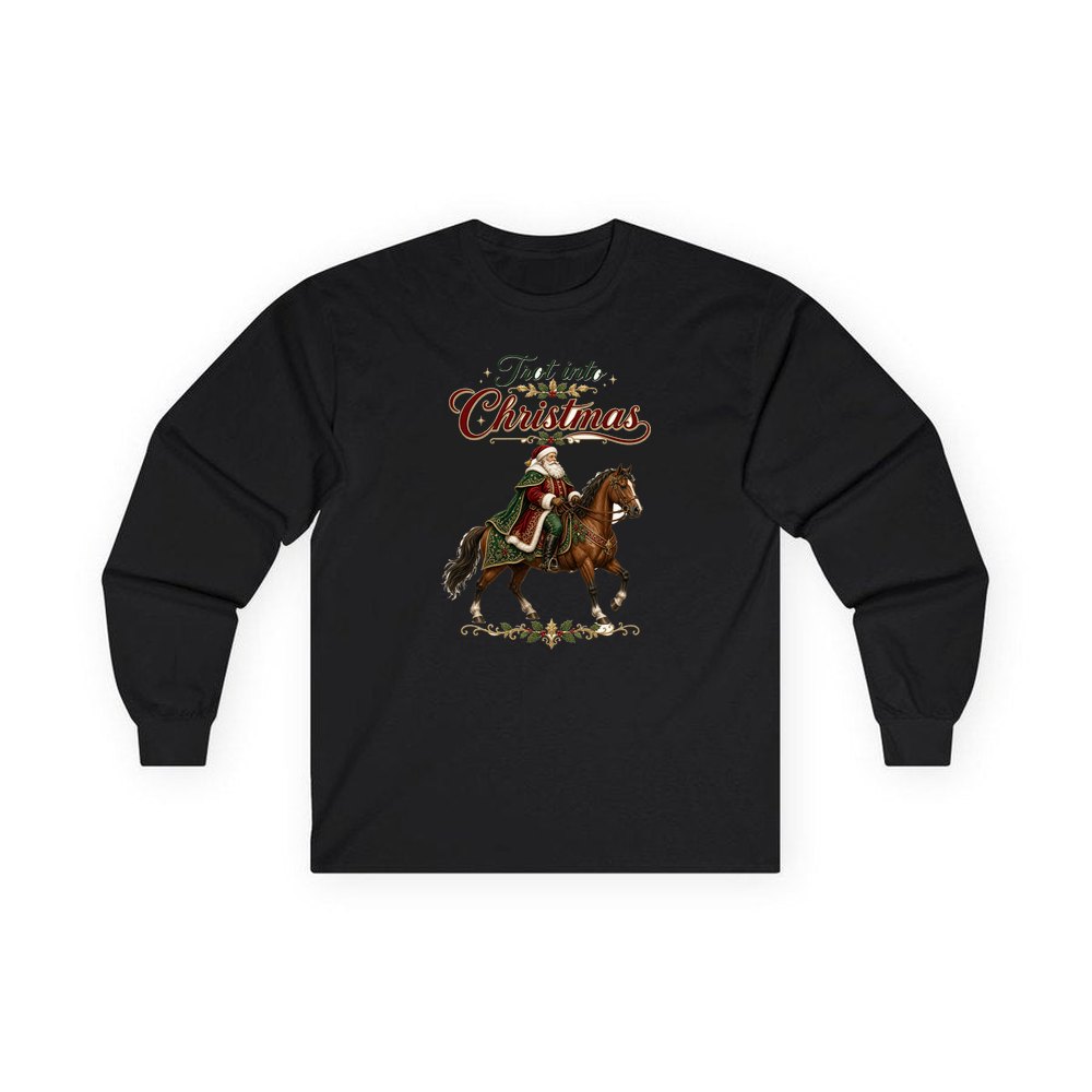 Trot Into Christmas personalised long sleeve Christmas T-shirt in black