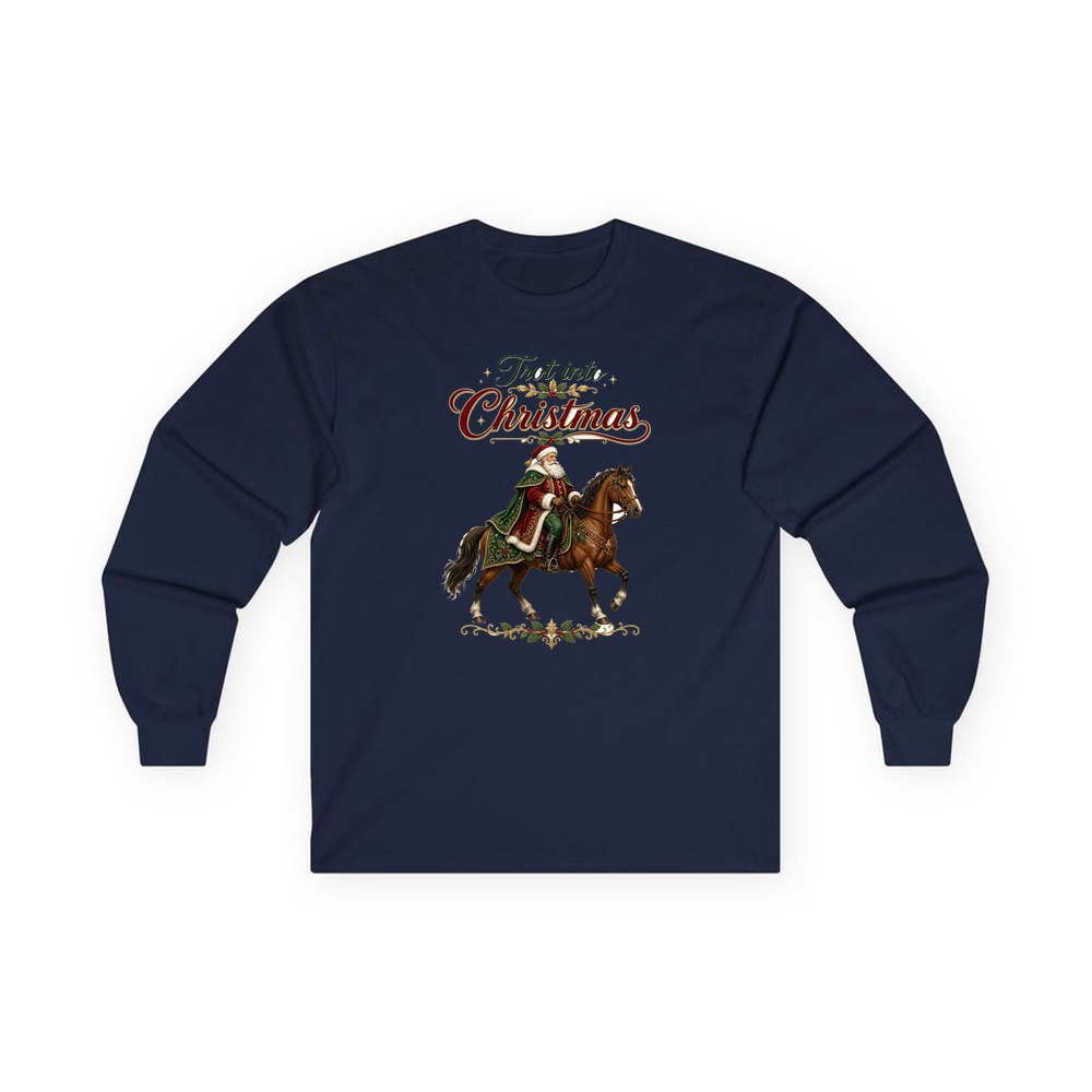 Trot Into Christmas personalised long sleeve Christmas T-shirt in navy