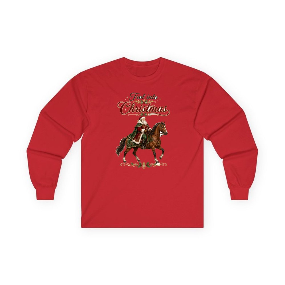 Trot Into Christmas personalised long sleeve Christmas T-shirt in red