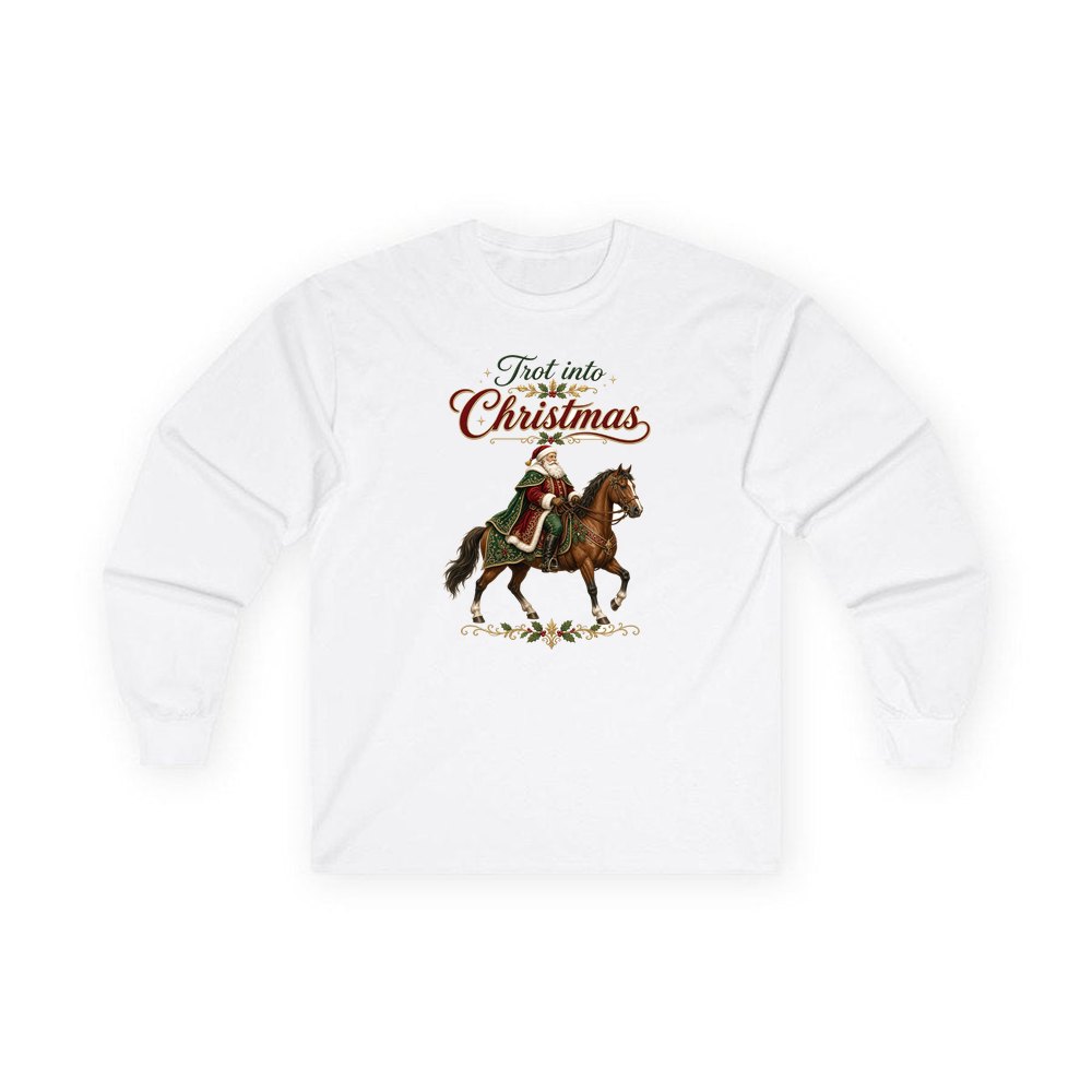 Trot Into Christmas personalised long sleeve Christmas T-shirt in white