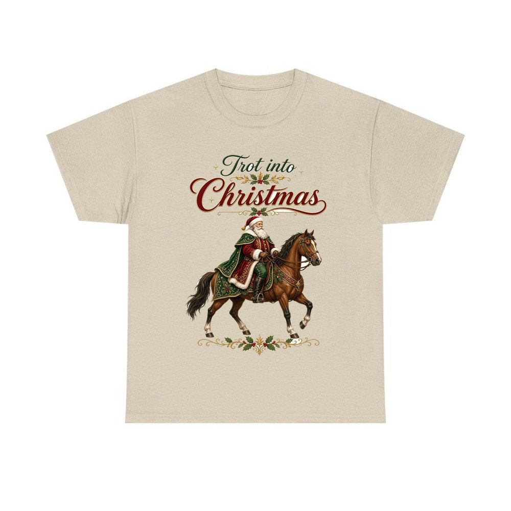 Trot Into Christmas personalised Christmas T-shirt in sand