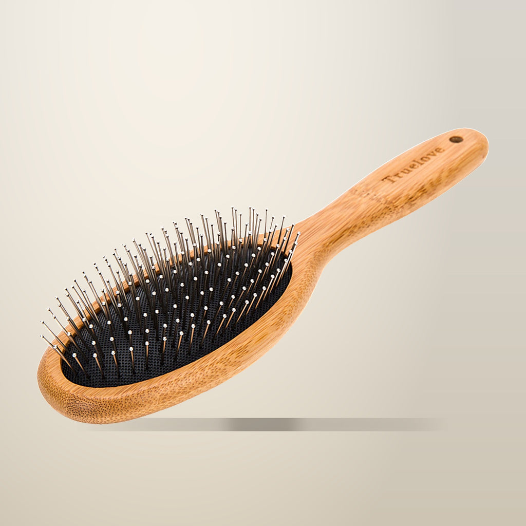 True Love Bamboo Pin Brush, Brown, on a plain cream background