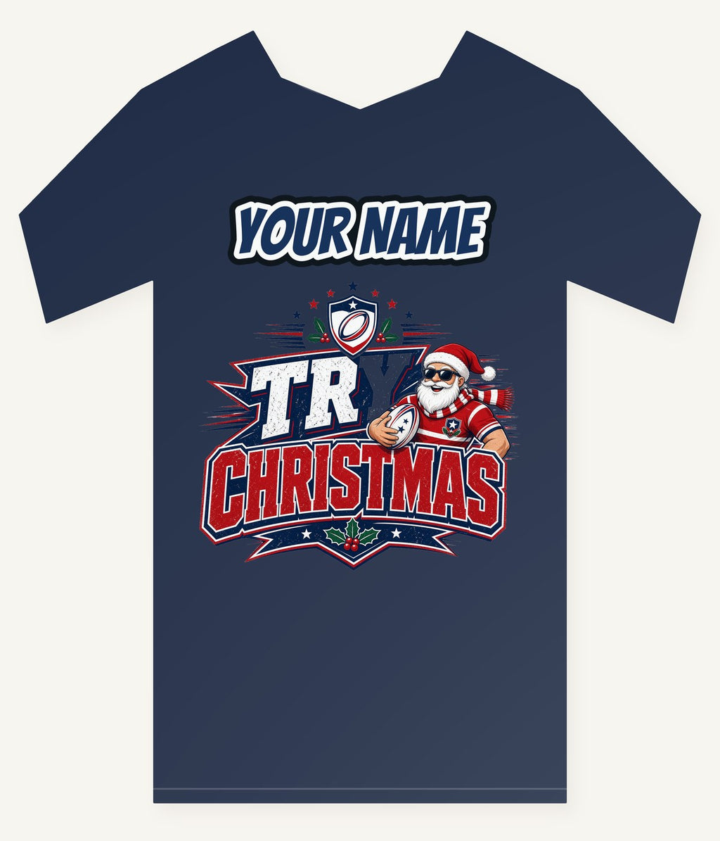Try Christmas Rugby Santa Personalised Kids and Baby Christmas Tee