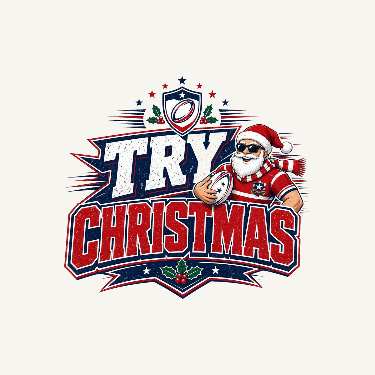 Try Christmas Rugby Santa Personalised Kids and Baby Christmas Tee