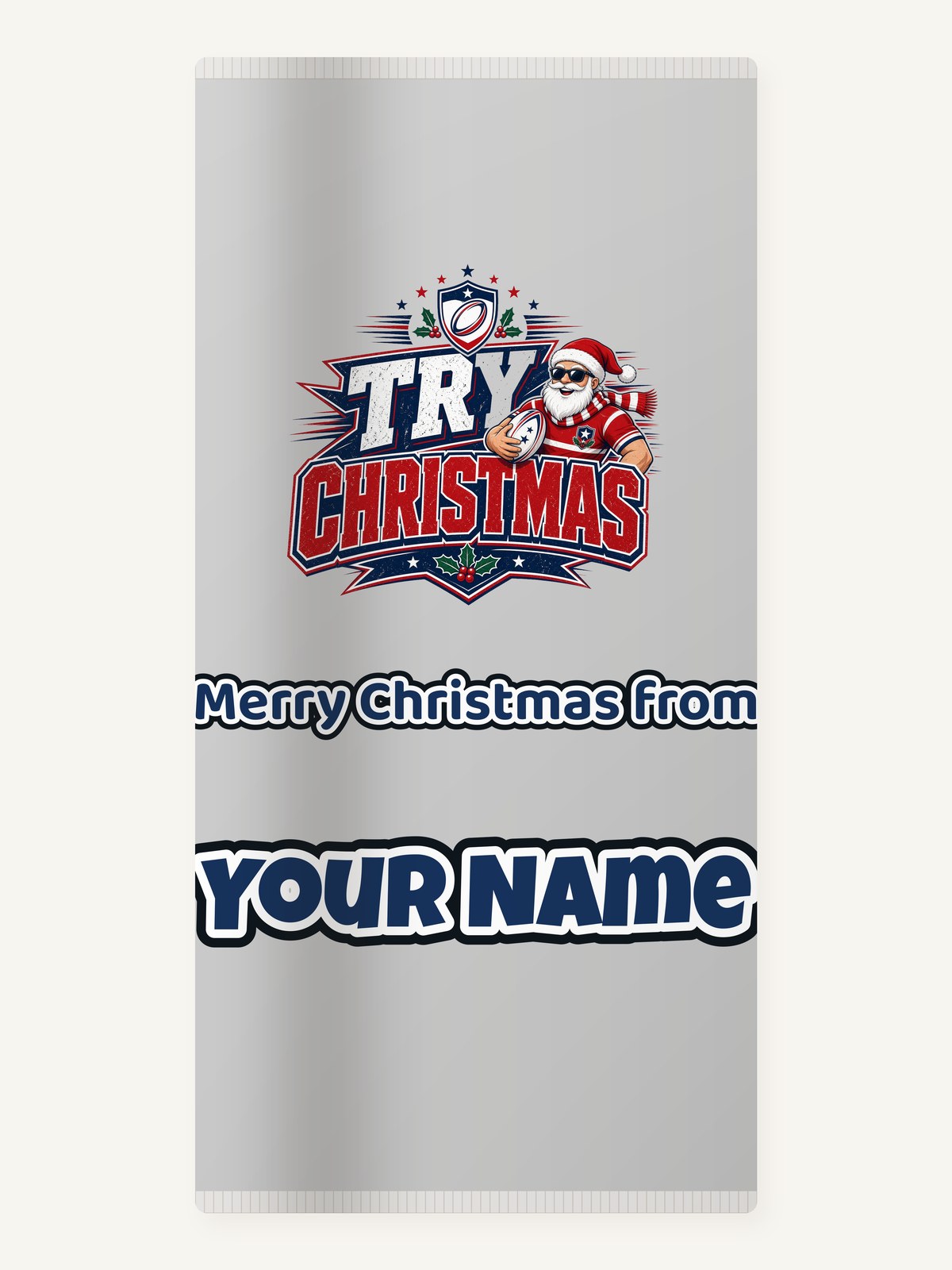 Try Christmas Rugby Santa Personalised Beach Towel