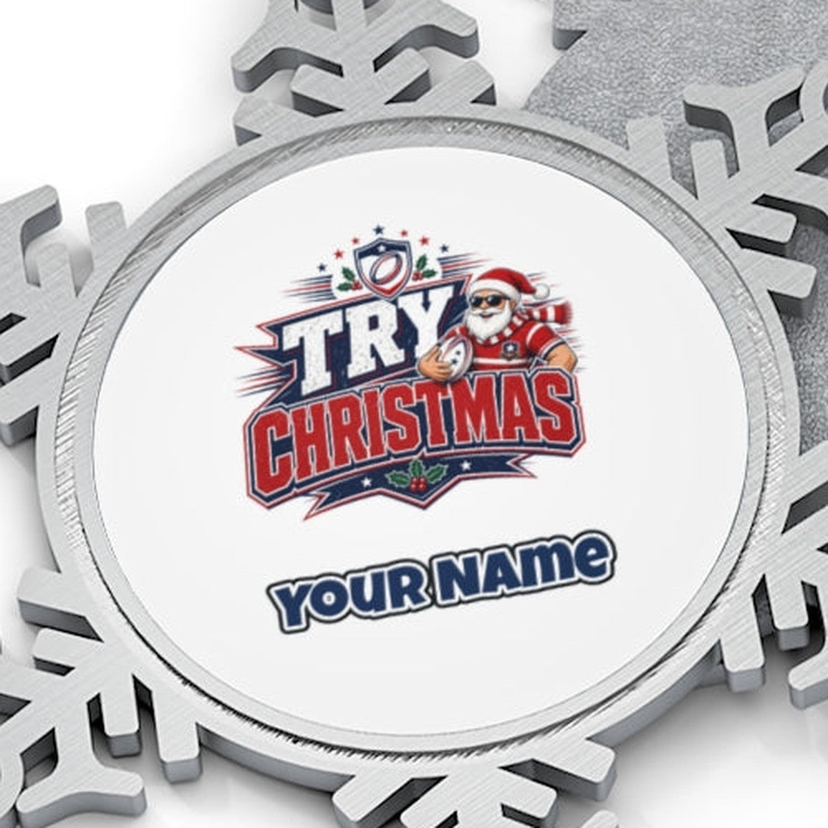 Try Christmas Rugby Santa Personalised Pewter Christmas Ornament