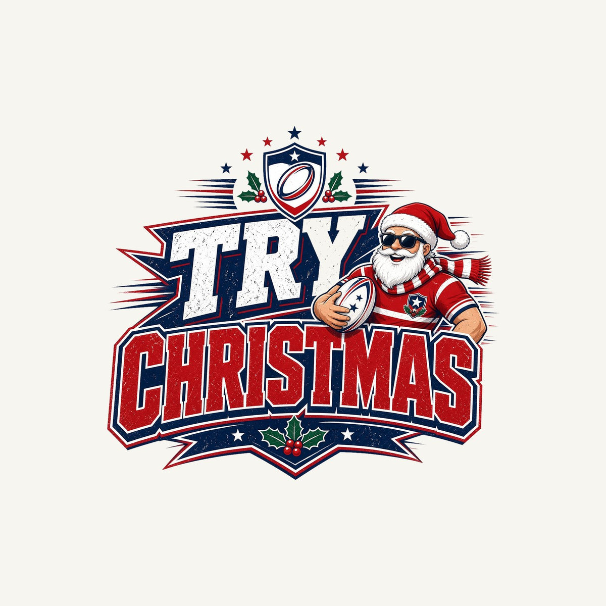 Try Christmas Rugby Santa Personalised Christmas T-Shirt and Hoodie